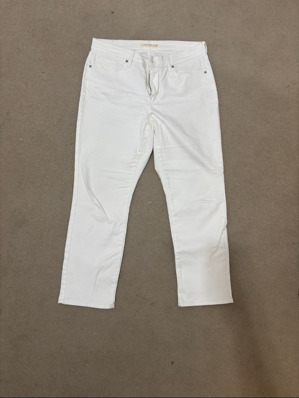 Levi's White Denim Jeans with Tan Leather Patch